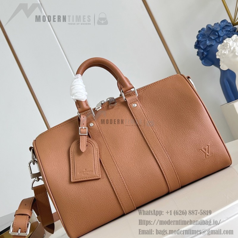 Louis Vuitton Keepall Bandoulière 35 in Waxed Calfskin with LV Initials Embossing