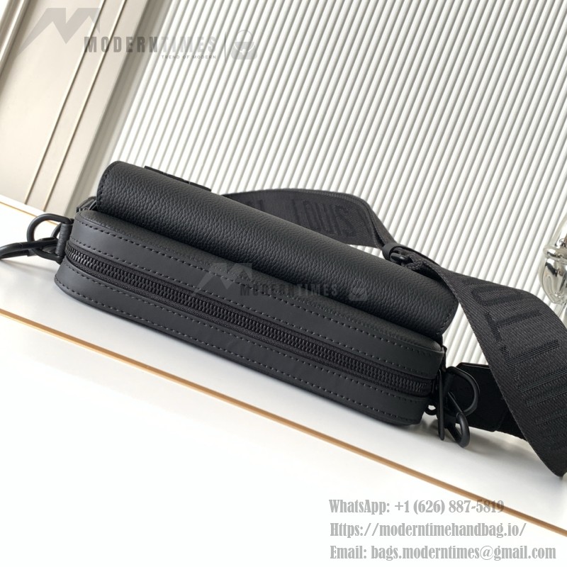 Louis Vuitton Fastline Messenger Bag in Black Soft Calf Leather with Front Pocket and Adjustable Strap