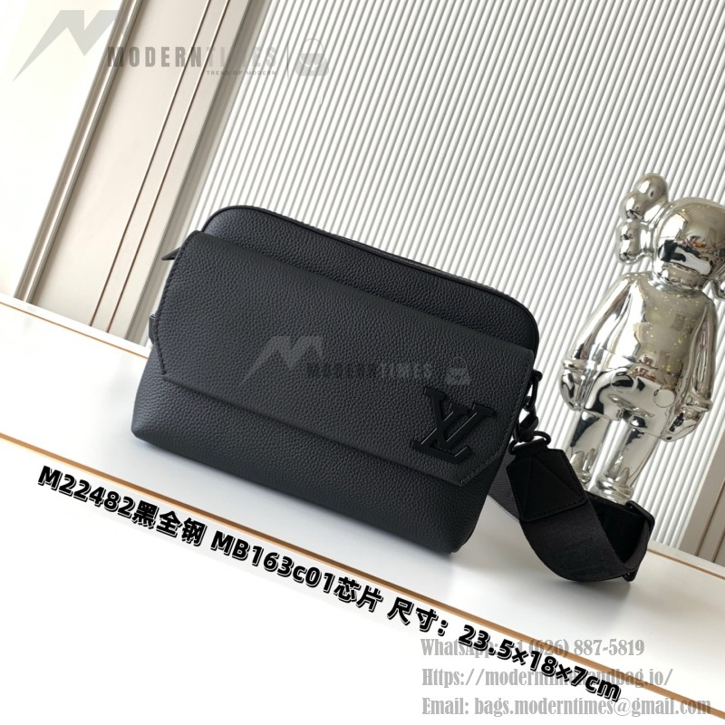 Louis Vuitton Fastline Messenger Bag in Black Soft Calf Leather with Front Pocket and Adjustable Strap