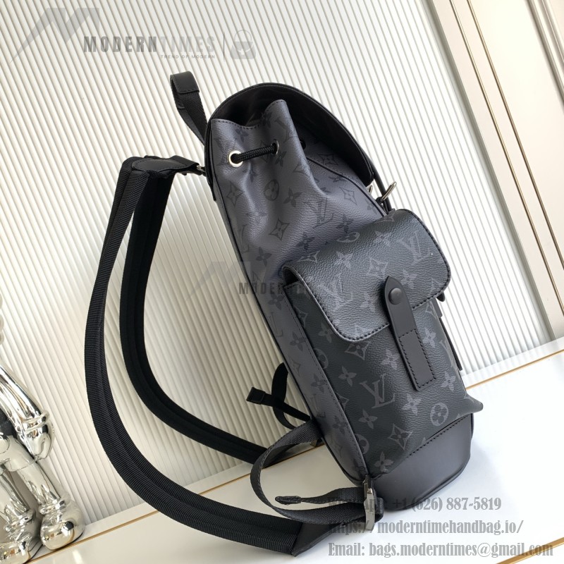 Louis Vuitton Christopher Small Backpack in Monogram Eclipse Reverse with Leather Trim and Side Pockets