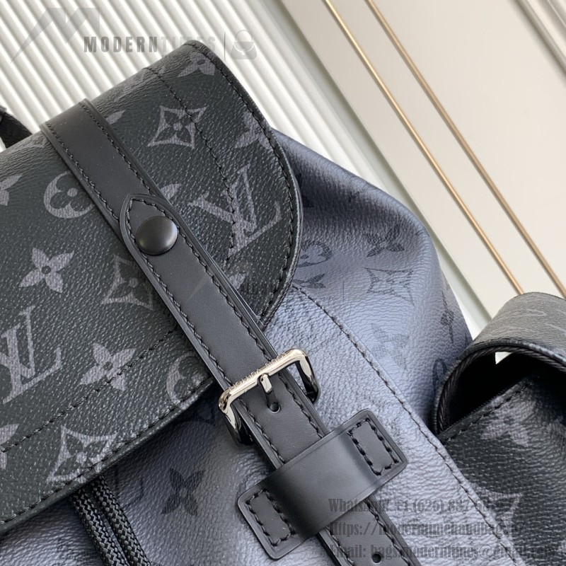 Louis Vuitton Christopher Small Backpack in Monogram Eclipse Reverse with Leather Trim and Side Pockets