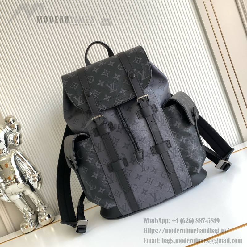 Louis Vuitton Christopher Medium Backpack in Monogram Taurillon Leather with Drawstring and Button Closure