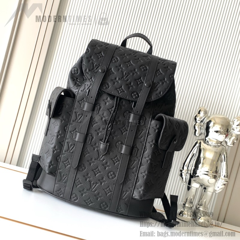 Louis Vuitton Christopher Medium Backpack in Monogram Taurillon Leather with Drawstring and Button Closure