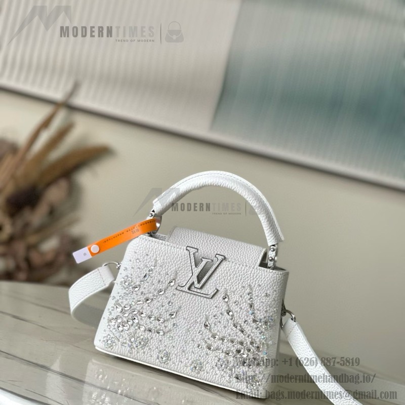 Louis Vuitton Capucines Mini Handbag from the Extraordinary Collection with Embroidered Sequin Floral Design and Gold-Tone Hardware