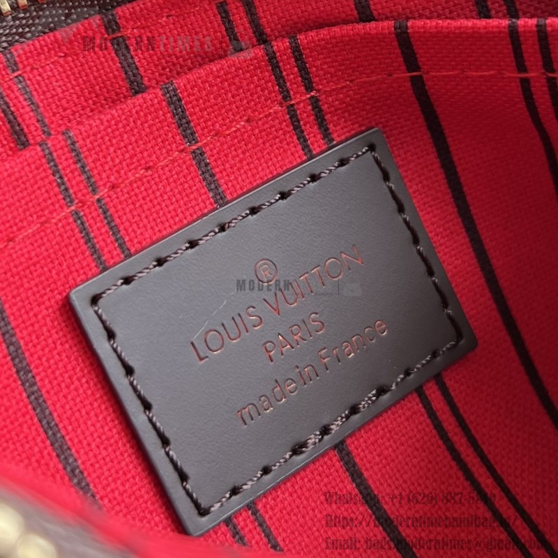 Louis Vuitton Neverfull N40600 Small Tote Bag in Damier Ebene Canvas with Leather Trims