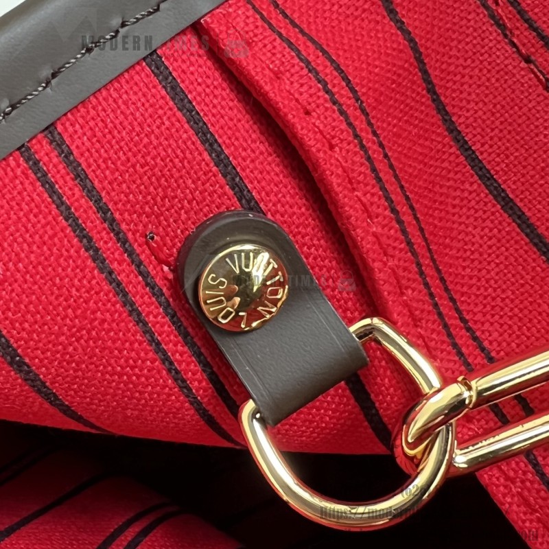 Louis Vuitton Neverfull N40600 Small Tote Bag in Damier Ebene Canvas with Leather Trims