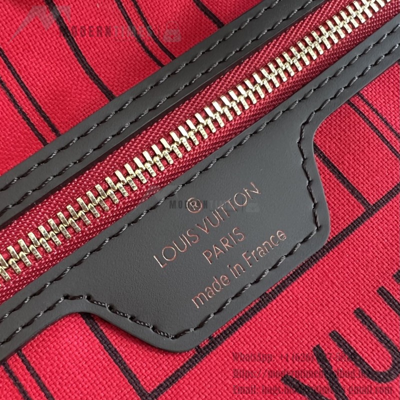 Louis Vuitton Neverfull N40600 Small Tote Bag in Damier Ebene Canvas with Leather Trims