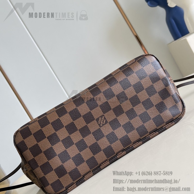 Louis Vuitton Neverfull N40600 Small Tote Bag in Damier Ebene Canvas with Leather Trims