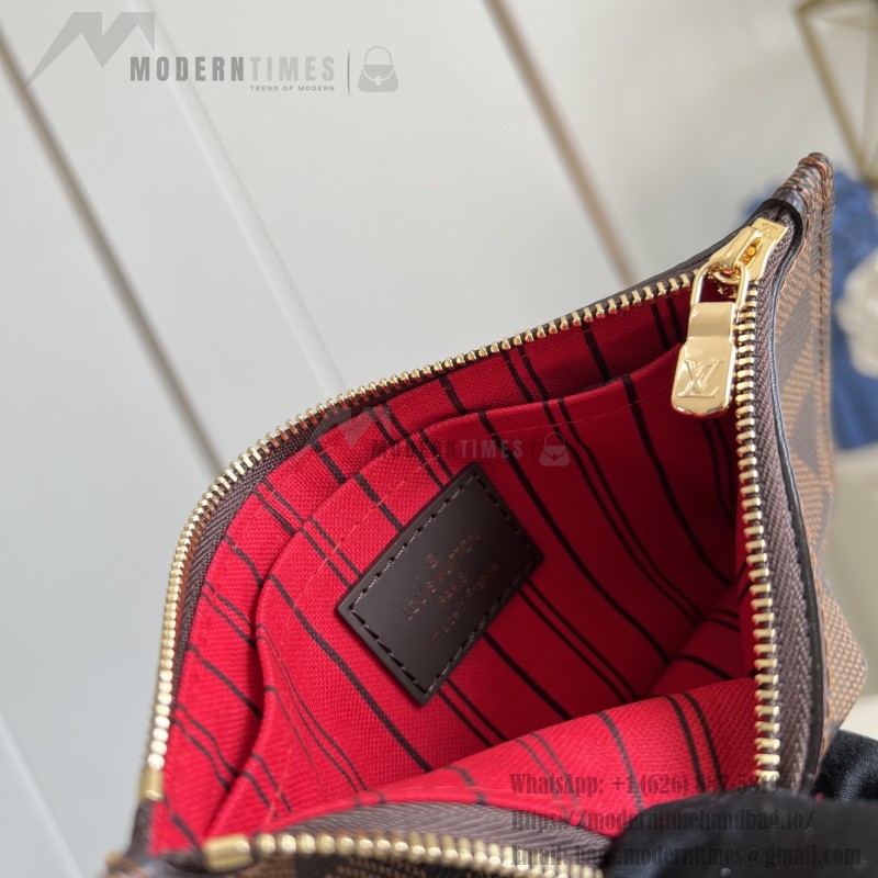 Louis Vuitton Neverfull N40600 Small Tote Bag in Damier Ebene Canvas with Leather Trims
