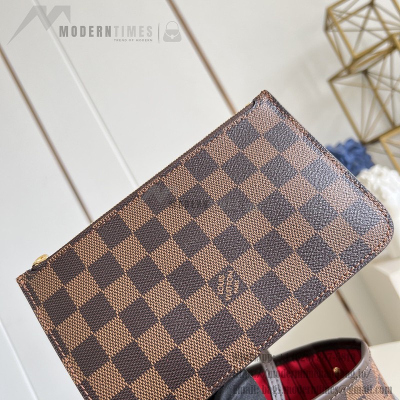 Louis Vuitton Neverfull N40600 Small Tote Bag in Damier Ebene Canvas with Leather Trims