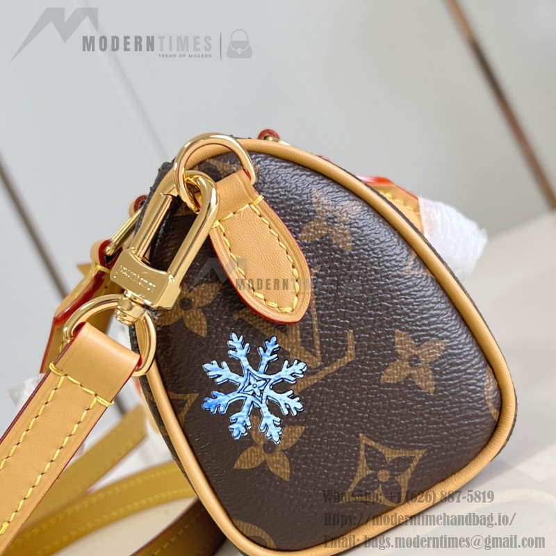 Louis Vuitton Nano Speedy Handbag M15330, Monogram Canvas, Vivienne Illustration and Keychain