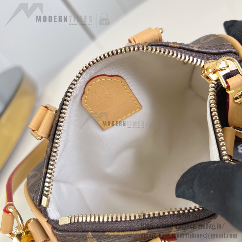 Louis Vuitton Nano Speedy Handbag M15330, Monogram Canvas, Vivienne Illustration and Keychain