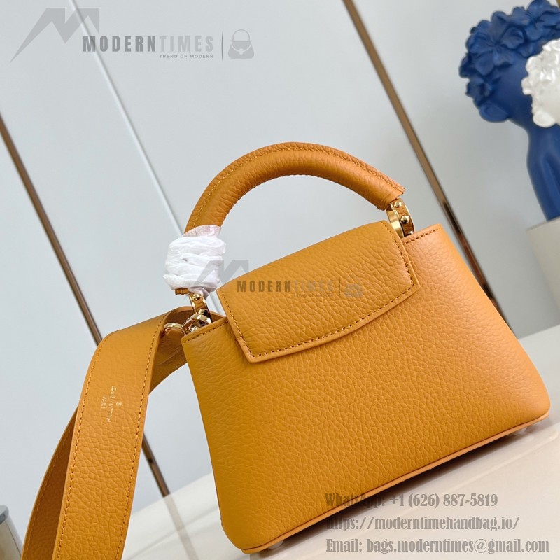 Louis Vuitton Capucines Mini Handbag, M23703, Orange Taurillon Leather, Detachable Shoulder Strap