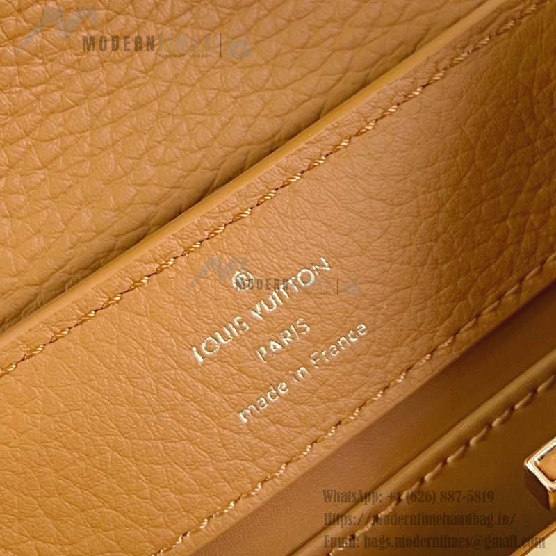 Louis Vuitton Capucines Mini Handbag, M23703, Orange Taurillon Leather, Detachable Shoulder Strap