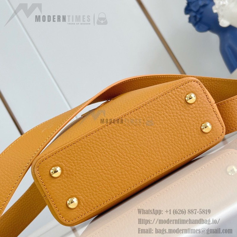Louis Vuitton Capucines Mini Handbag, M23703, Orange Taurillon Leather, Detachable Shoulder Strap