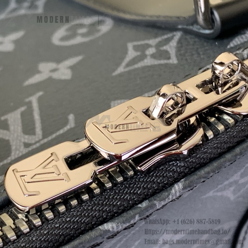 Louis Vuitton Keepall Bandoulière Travel Bag in Monogram Eclipse with Leather Handles and Padlock