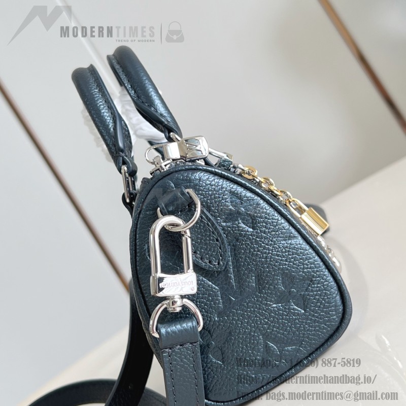 Louis Vuitton Nano Speedy M27107 in Monogram Empreinte Leather with Rolled Leather Handles and Lock Detail