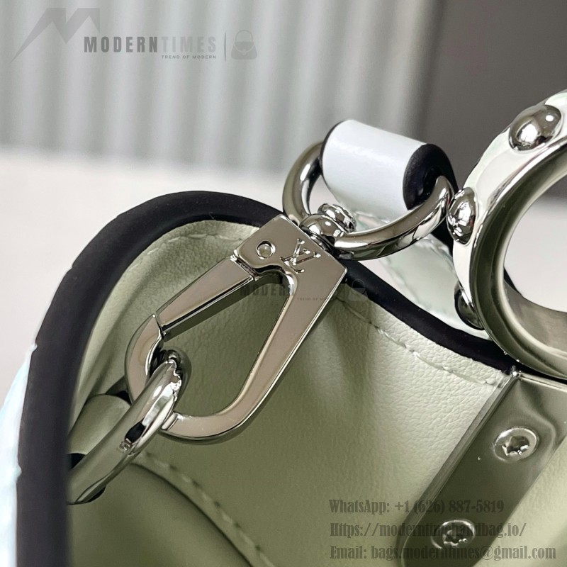 Louis Vuitton Capucines N93163 in White and Pink Crocodile Leather with Monogram Flower Pattern and Metallic Accents