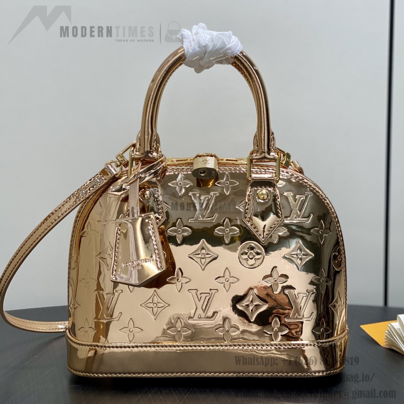 Louis Vuitton Alma BB Bag Gold Mirror Silver Patent Leather