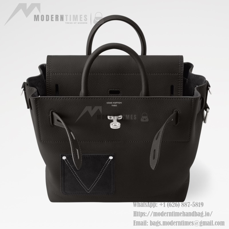Louis Vuitton Steamer 30 Black Leather Handbag M27061 Front View