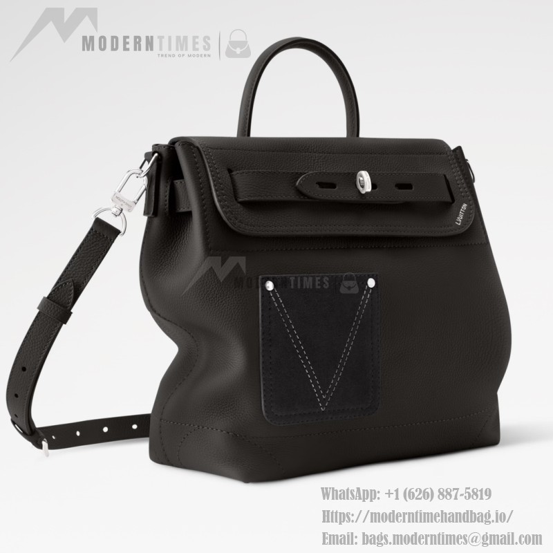 Louis Vuitton Steamer 30 Black Leather Handbag M27061 Front View