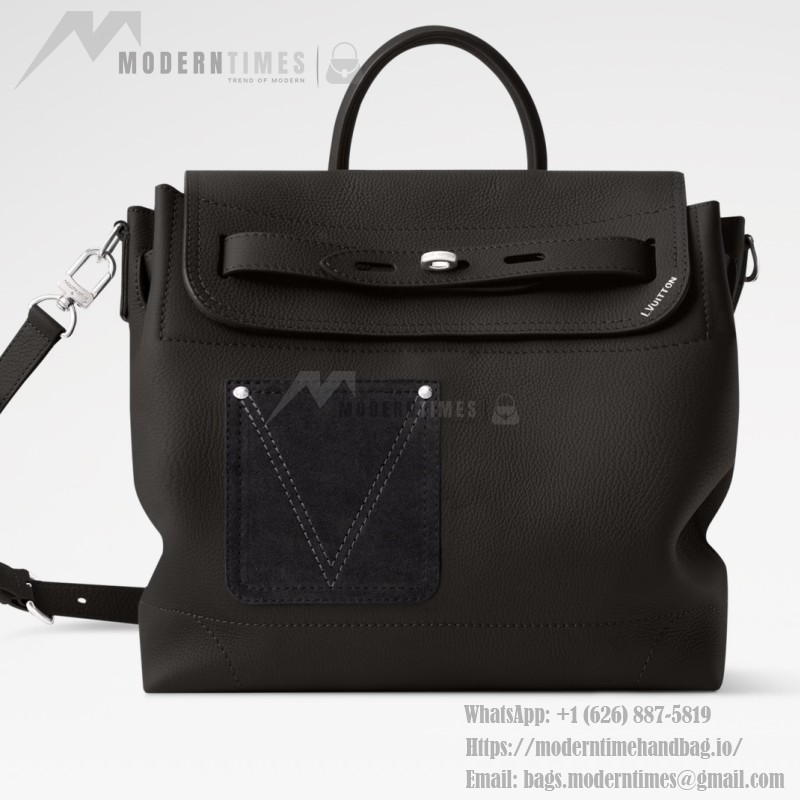 Louis Vuitton Steamer 30 Black Leather Handbag M27061 Front View