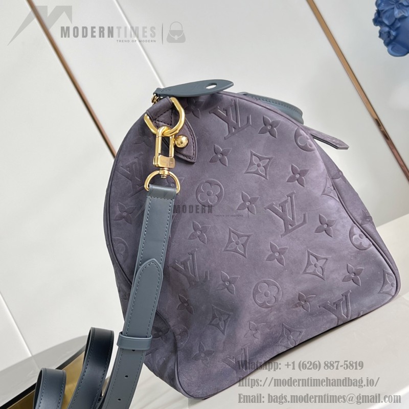 Louis Vuitton Speedy P9 Bandoulière 40 Handbag in Suede Leather with Monogram Floral and Silk Scarf