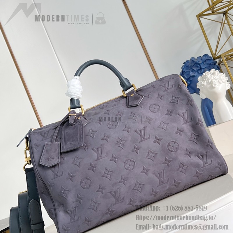 Louis Vuitton Speedy P9 Bandoulière 40 Handbag in Suede Leather with Monogram Floral and Silk Scarf