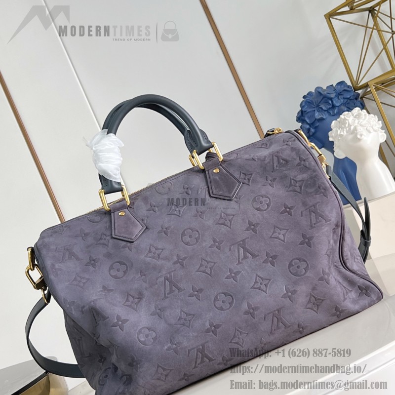 Louis Vuitton Speedy P9 Bandoulière 40 Handbag in Suede Leather with Monogram Floral and Silk Scarf