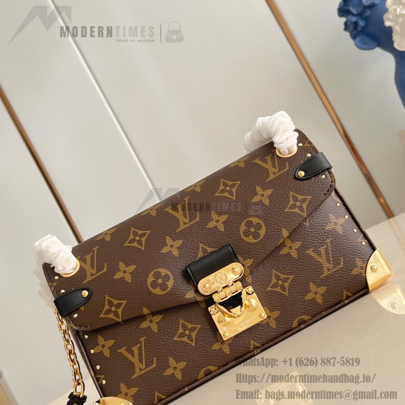 Louis Vuitton East West Trunkie M27266 Monogram Bag with White/Black Chain, Leather Lock and S-lock