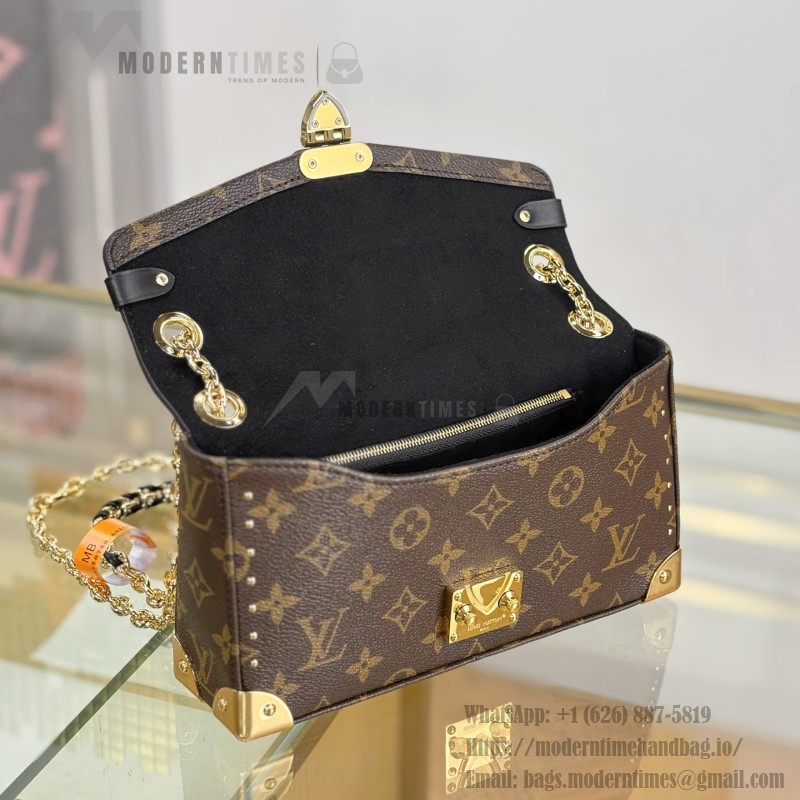 Louis Vuitton East West Trunkie M27266 Monogram Bag with White/Black Chain, Leather Lock and S-lock