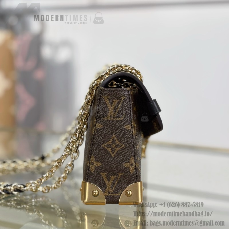 Louis Vuitton East West Trunkie M27266 Monogram Bag with White/Black Chain, Leather Lock and S-lock