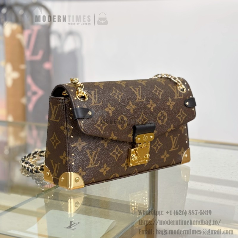 Louis Vuitton East West Trunkie M27266 Monogram Bag with White/Black Chain, Leather Lock and S-lock