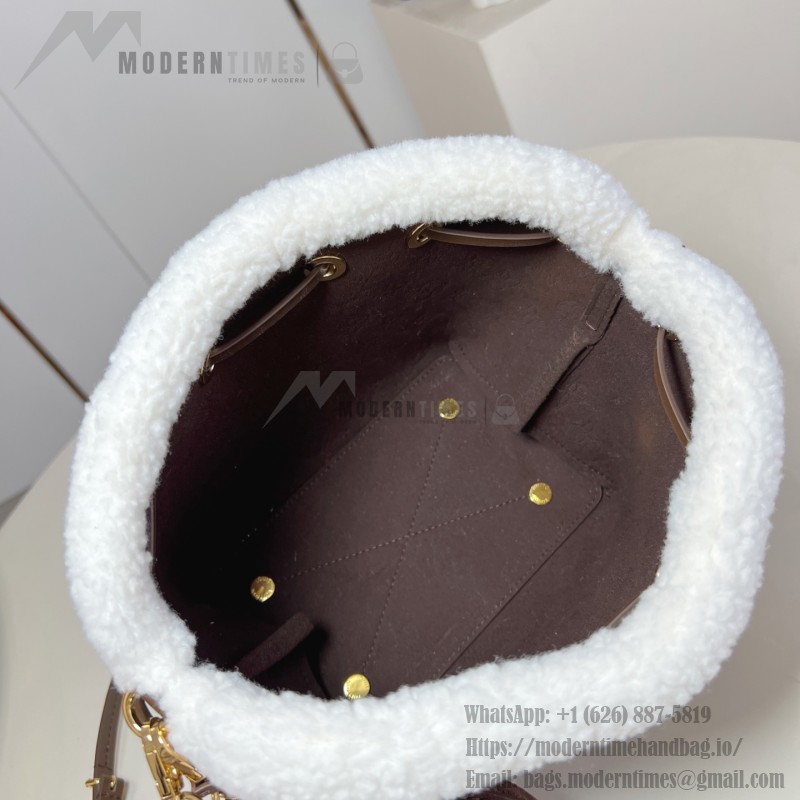 Louis Vuitton Bella M57068 Brown Plush Bag with Wool Trim and Monogram Perforation