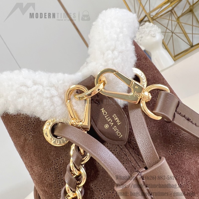 Louis Vuitton Bella M57068 Brown Plush Bag with Wool Trim and Monogram Perforation