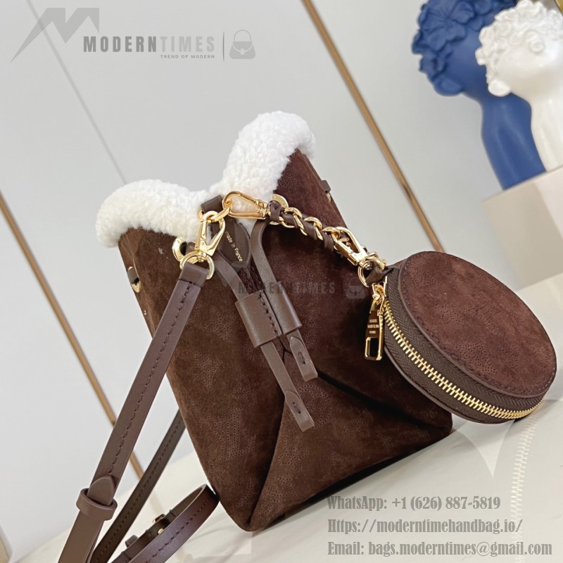Louis Vuitton Bella M57068 Brown Plush Bag with Wool Trim and Monogram Perforation