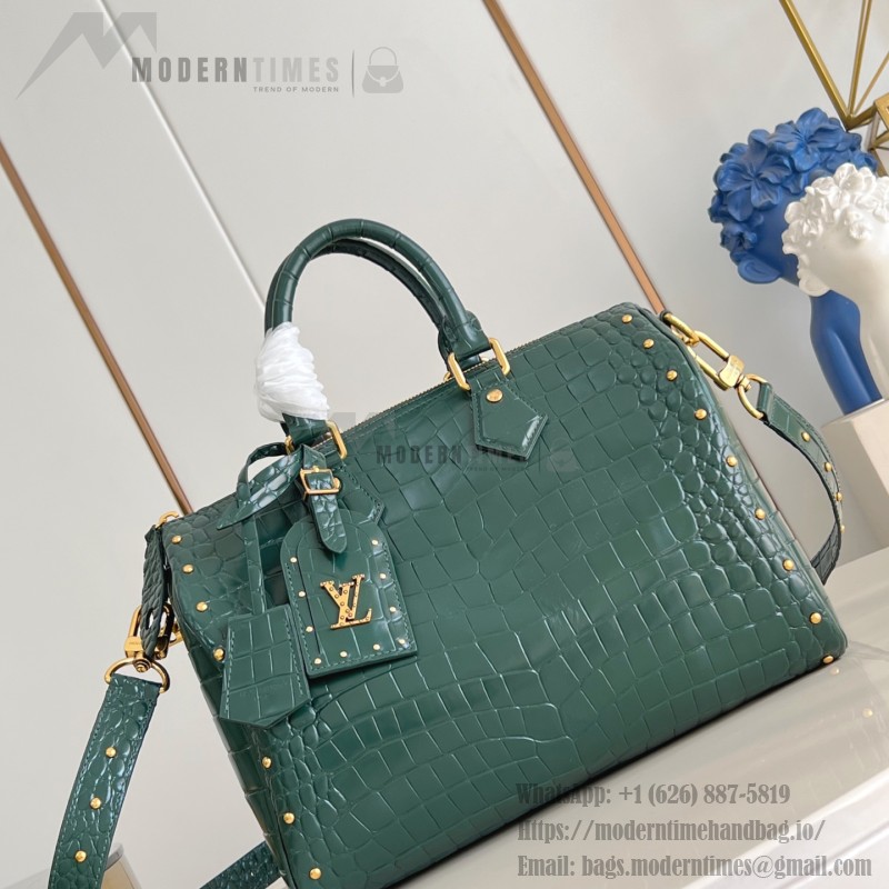 Louis Vuitton Speedy P9 Bandoulière 30 Monogram Leather M14064 Green Croc Studs Bag