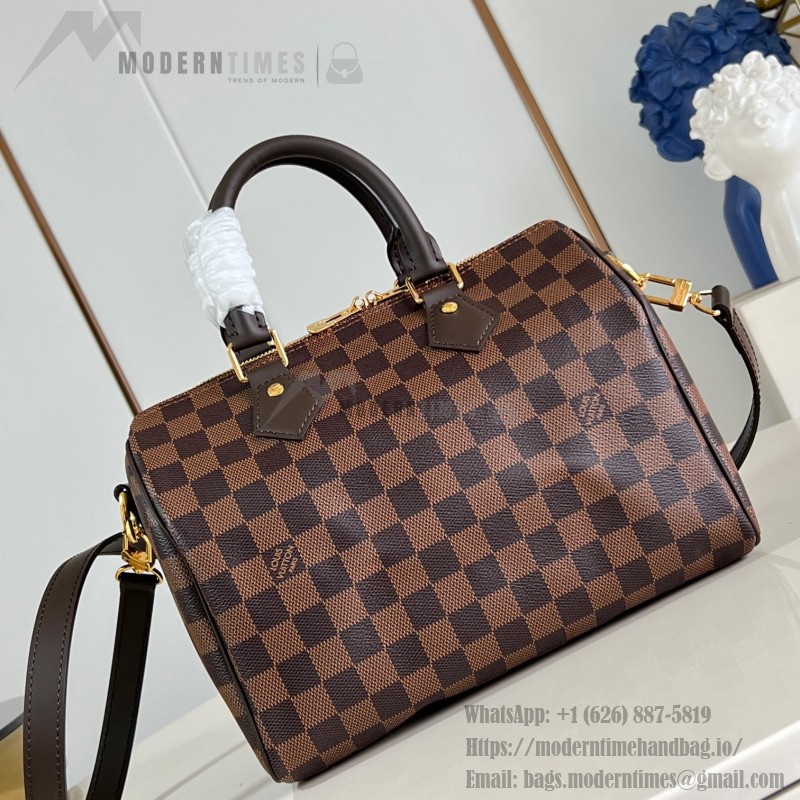 Louis Vuitton Speedy Bandoulière 25 Handbag with Damier Ebene Canvas and Leather Handle