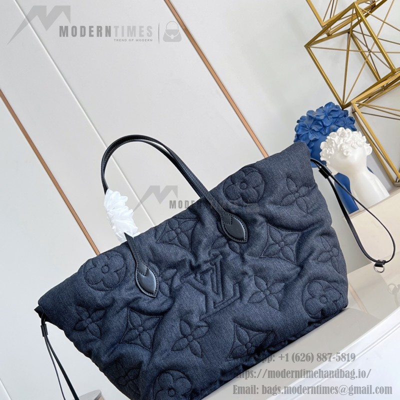 Louis Vuitton M26364 Neverfull Inside Out MM Black Jeans Puffygram nylon tote
