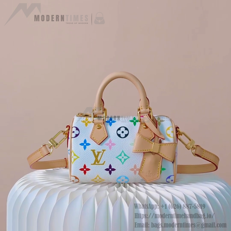Louis Vuitton Nano Speedy M13391 White Multicolor Handbag – Mini Monogram Canvas