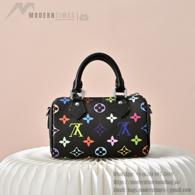 Louis Vuitton Nano Speedy M13406 Black Multicolor Handbag – Mini Monogram Canvas