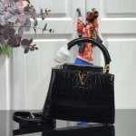 Louis Vuitton Capucines M94227 Crocodile-Embossed Leather Handbag in Khaki – Mini and MM