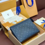 Replica Louis Vuitton M61692 Pochette Voyage in Black Embossed Cowhide Leather