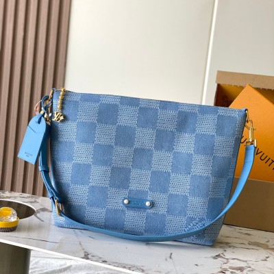 Louis Vuitton - Vagabond Hobo Handbag N00202 Denim Premium MB163c Chip Version with Original Canvas