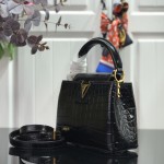 Louis Vuitton Capucines M94227 Crocodile-Embossed Leather Handbag in Khaki – Mini and MM