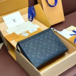 Replica Louis Vuitton M61692 Pochette Voyage in Black Embossed Cowhide Leather
