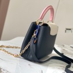 Louis Vuitton Capucines BB Black/White Taurillon Leather Handbag with Gold Hardware
