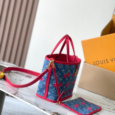 Louis Vuitton - Neverfull Inside Out BB Handbag M14997 Denim Cherry Premium MB163c Chip Version