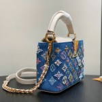 Louis Vuitton Capucines Mini Handbag Blue Denim M12947
