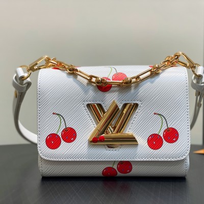 Louis Vuitton - Twist PM White Cherry Wave Epi Leather Handbag M13239 M50332 LV x Takashi Murakami